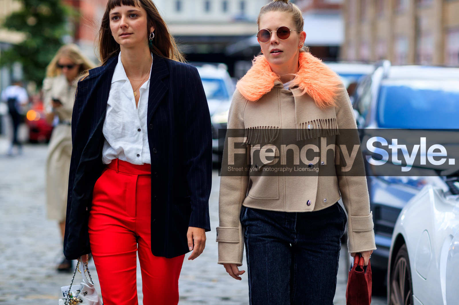 atmosphere details, beige jacket, black and white bag, black jacket, blazer, blue denim, brie welch, chanel, denim pants, detail, fashion week, frenchystyle, fringes, fur collar, FW, horizontal, jeans, jonathan paciullo, leather bag, megan bowman grey, NEW YORK, NYFW, red bag, red pants, SPRING SUMMER 2018, SS 18, street style, sunglasses, velvet, white shirt