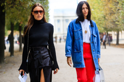 atmosphere details, black skirt, black sweater, blue denim, denim jacket, detail, fashion week, frenchystyle, FW, gilda ambrosio, Giorgia Tordini, horizontal, jonathan paciullo, PARIS, PFW, red pants, SPRING SUMMER 2017, SS 17, street style, sunglasses, trousers, white shirt, white t shirt