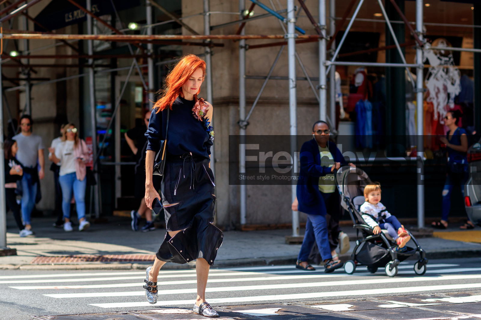atmosphere details, ballerinas, black bag, black skirt, black sweater, céline, embroidered sweater, fashion week, floral, flowers, frenchystyle, full length, FW, graphic skirt, horizontal, jonathan paciullo, laser cut, leather bag, miu miu, NEW YORK, NYFW, silver shoes, SPRING SUMMER 2018, SS 18, street style, taylor tomasi hill, zip