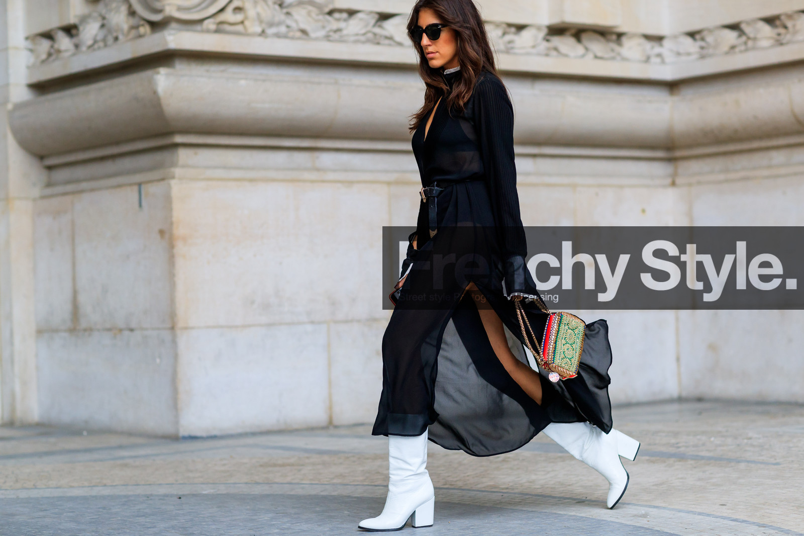 atmosphere details, black belt, black bra, black dress, detail, embroidered bag, fashion week, frenchystyle, FW, gold bag, graphic bag, high heels, horizontal, jonathan paciullo, leather bag, leather shoes, PARIS, PFW, printed bag, see through, sequined, shiny, SPRING SUMMER 2018, SS 18, street style, sunglasses, transparent, white boots