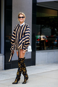 fashion week, frenchystyle, full length, FW, geometric, golden details, graphic shirt, helena bordon, high boots, high heels, jonathan paciullo, leather bag, leather shoes, NEW YORK, NYFW, printed boots, printed shirt, SPRING SUMMER 2018, SS 18, street style, striped shirt, sunglasses, vertical, white bag