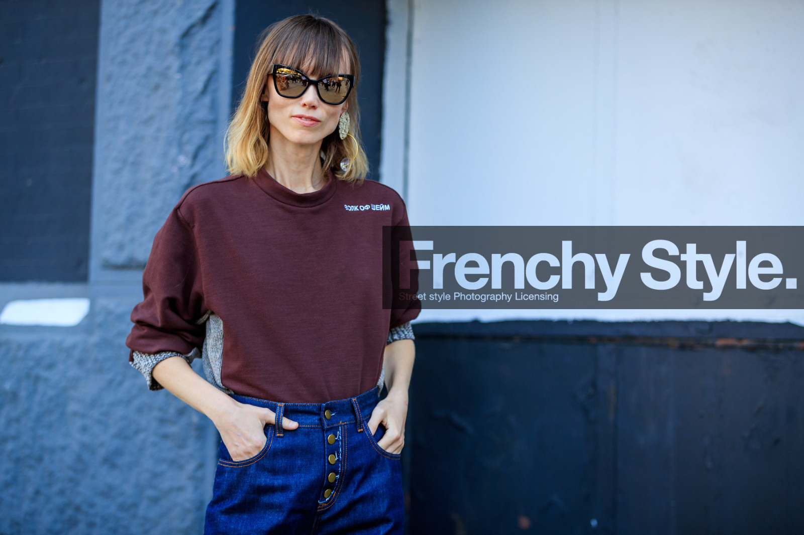 anya ziourova, atmosphere details, blue denim, brown sweater, denim pants, detail, fashion week, frenchystyle, FW, gosha rubchinskiy, horizontal, jeans, jonathan paciullo, NEW YORK, NYFW, SPRING SUMMER 2018, SS 18, street style, sunglasses, trousers
