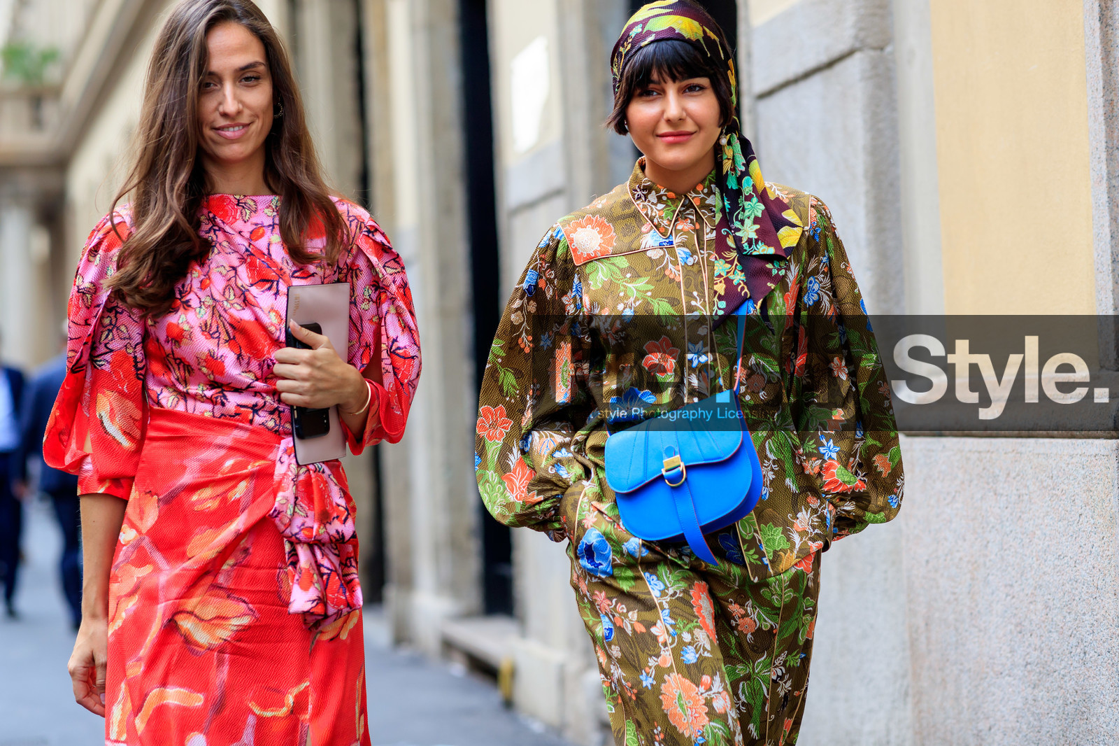 maria bernad, erika boldrin, blue leather bag, brown pants, brown shirt, camel leather shoes, crossbody bag, floral print total look, floral printed pants, floral printed scarf, floral printed shirt, loose pants, loose shirt, peter pilotto bag, platform shoes, pyjama look, silk pants, silk scarf, silk shirt, wooden heels shoes, velvet shoes, split dress, silk dress, red leather clutch, red dress, pink dress, pearl detail shoes, long sleeves dress, long dress, light beige clutch, floral printed dress, camel leather clutch, belted dress, ankle bracelet, fashion week, frenchystyle, FW, jonathan paciullo, street style, MFW, MILAN, SPRING SUMMER 2020, SS 20