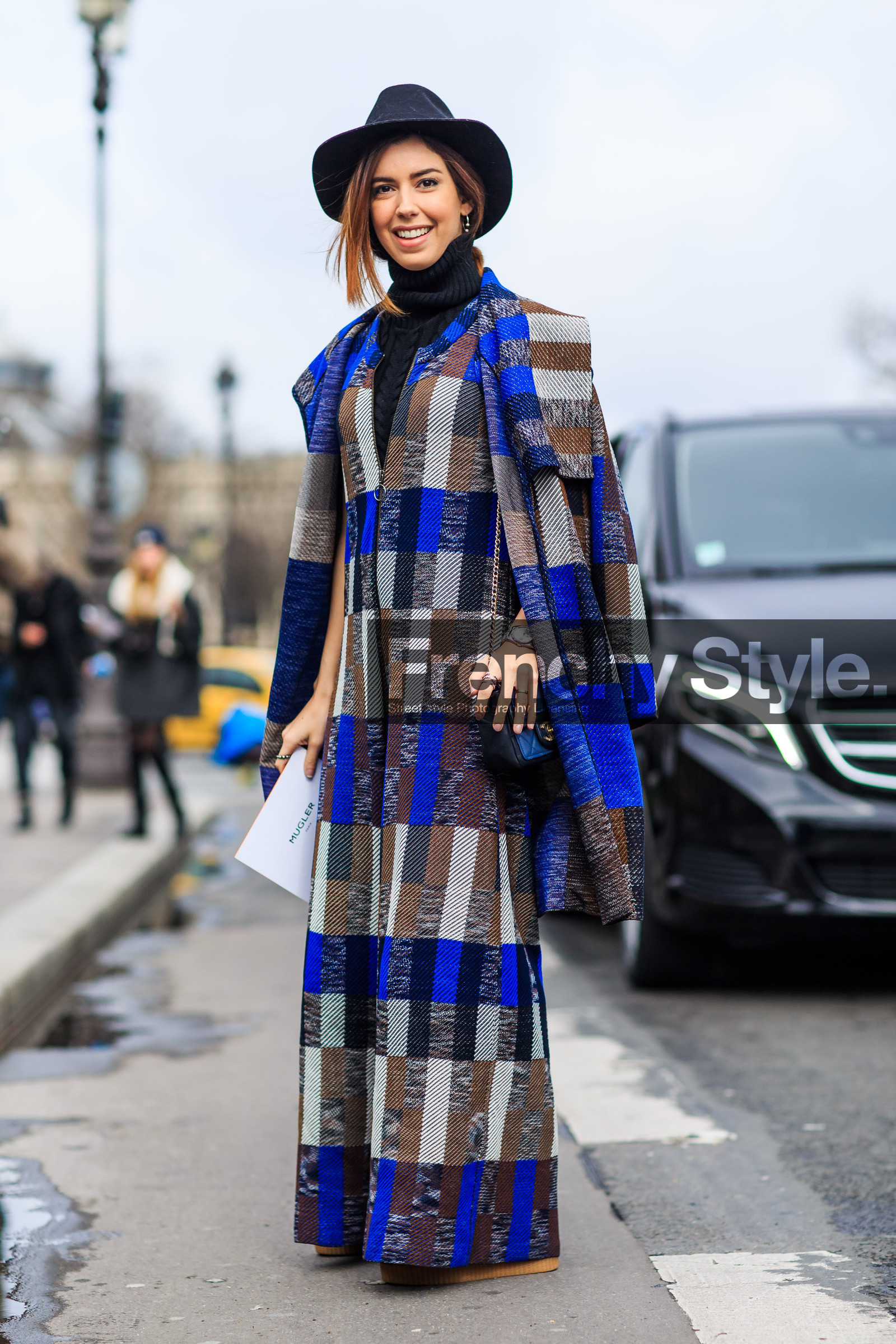AUTUMN WINTER 2016-2017, AW 16-17, black hat, FALL WINTER 2016-2017, fashion week, fedora, frenchystyle, full length, FW, FW 16-17, graphic jumpsuit, jonathan paciullo, over the shoulder, PARIS, PFW, plaid, printed coat, printed jumpsuit, street style, vertical
