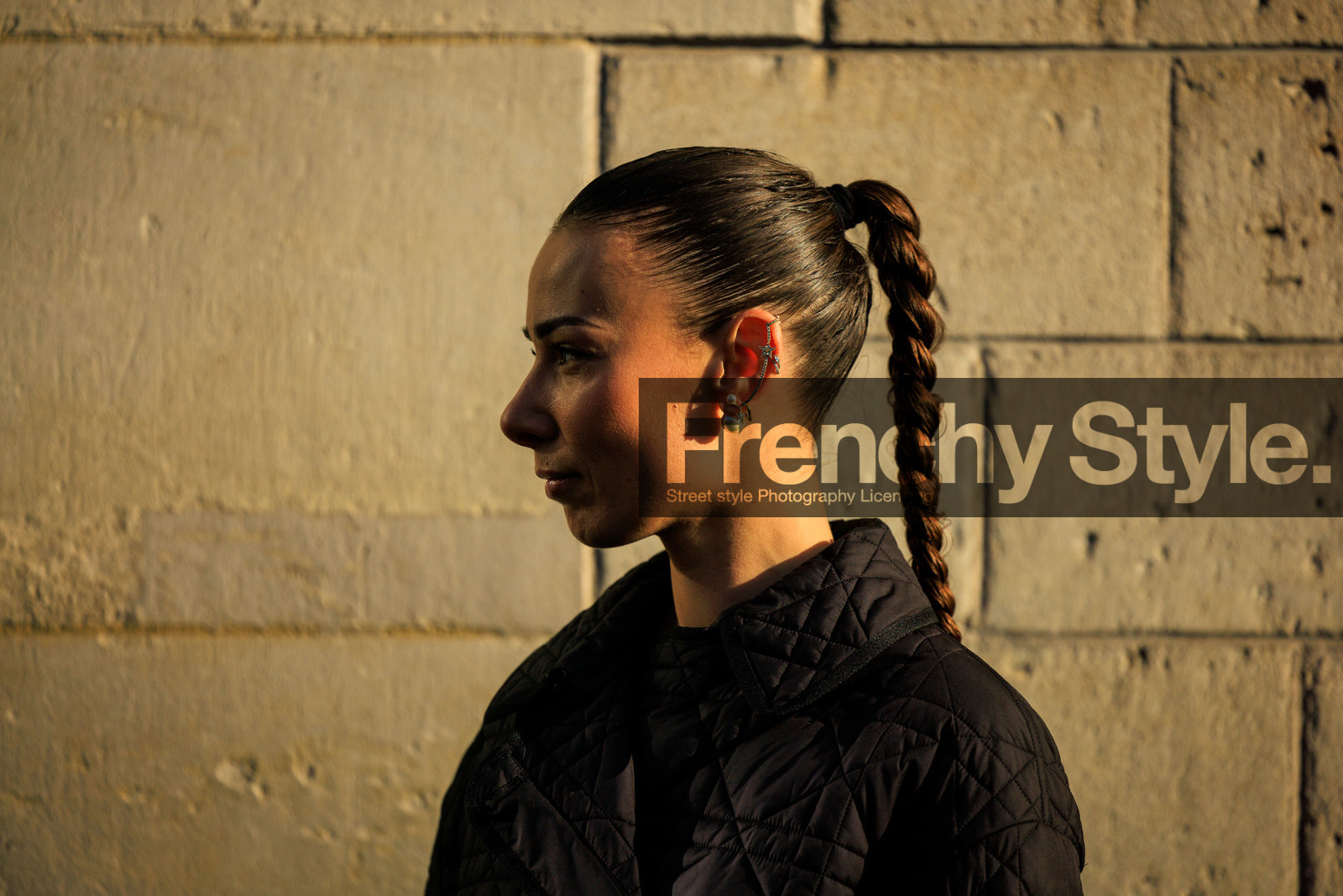 dior, dior earrings, pearls, braided hair, braided pony tails, black jacket, hair, close up, fashion week, frenchystyle, FW, jonathan paciullo, street style, PARIS, PFW, SPRING SUMMER 2022, SS 22, atmosphere details, detail, horizontal, alice barbier