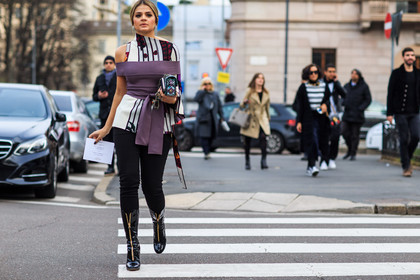 atmosphere details, AUTUMN WINTER 2016-2017, AW 16-17, black boots, black denim, crop top, denim pants, FALL WINTER 2016-2017, fashion week, frenchystyle, full length, FW, FW 16-17, graphic top, high boots, high heels, horizontal, jeans, jonathan paciullo, leather boots, LFW, LONDON, MENSWEAR, printed top, purple top, street style, stripes, thassia naves, trousers, varnished leather shoes, white top, zip