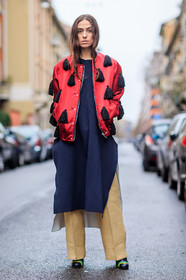 AUTUMN WINTER 2016-2017, AW 16-17, beige pants, blue dress, bomber jacket, embroidered jacket, erika boldrin, FALL WINTER 2016-2017, fashion week, frenchystyle, full length, FW, FW 16-17, jonathan paciullo, leather jacket, LFW, LONDON, MENSWEAR, navy shirt, pompons, red jacket, street style, trousers, vertical
