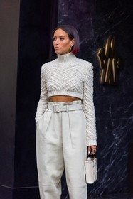 Alexandra Guerain, corduroy pants, crop knit, monochrome, pants, white knit, white monochrome, white pants, fashion week, frenchystyle, FW, jonathan paciullo, street style, MFW, MILAN, SPRING SUMMER 2022, SS 22, vertical, atmosphere details, detail
