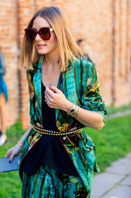 atmosphere details, black belt, black top, detail, fashion week, floral, flowers, frenchystyle, FW, graphic jacket, graphic pants, green jacket, green pants, jonathan paciullo, MFW, MILAN, olivia palermo, printed jacket, printed pants, SPRING SUMMER 2018, SS 18, street style, studs, sunglasses, trousers, vertical