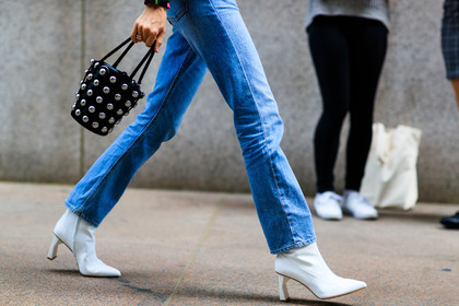 alexander wang, atmosphere details, balenciaga, black bag, blue denim, denim pants, detail, fashion week, frenchystyle, FW, high heels, horizontal, jeans, jonathan paciullo, leather bag, leather shoes, NEW YORK, NYFW, SPRING SUMMER 2018, SS 18, street style, studs, trousers, white boots
