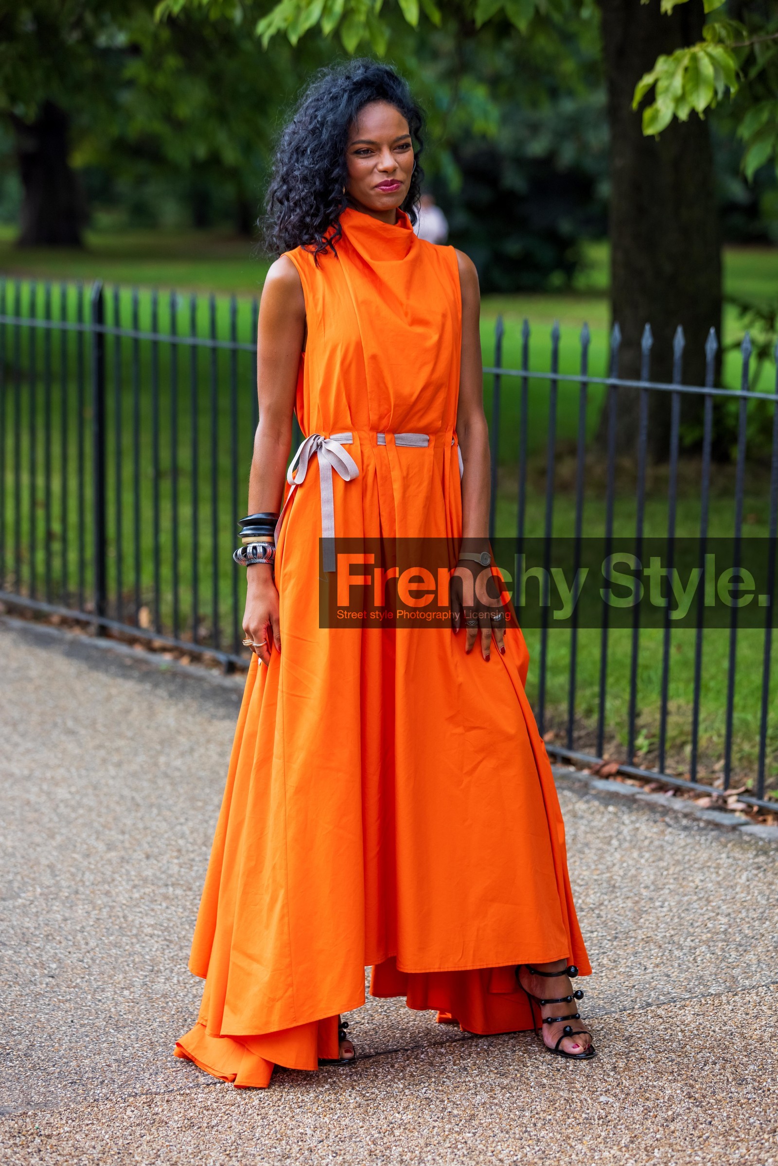 bracelet, belt, dress, orange, fashion week, frenchystyle, FW, jonathan paciullo, street style, SS 22, SPRING SUMMER 2022, LFW, LONDON, vertical, full length