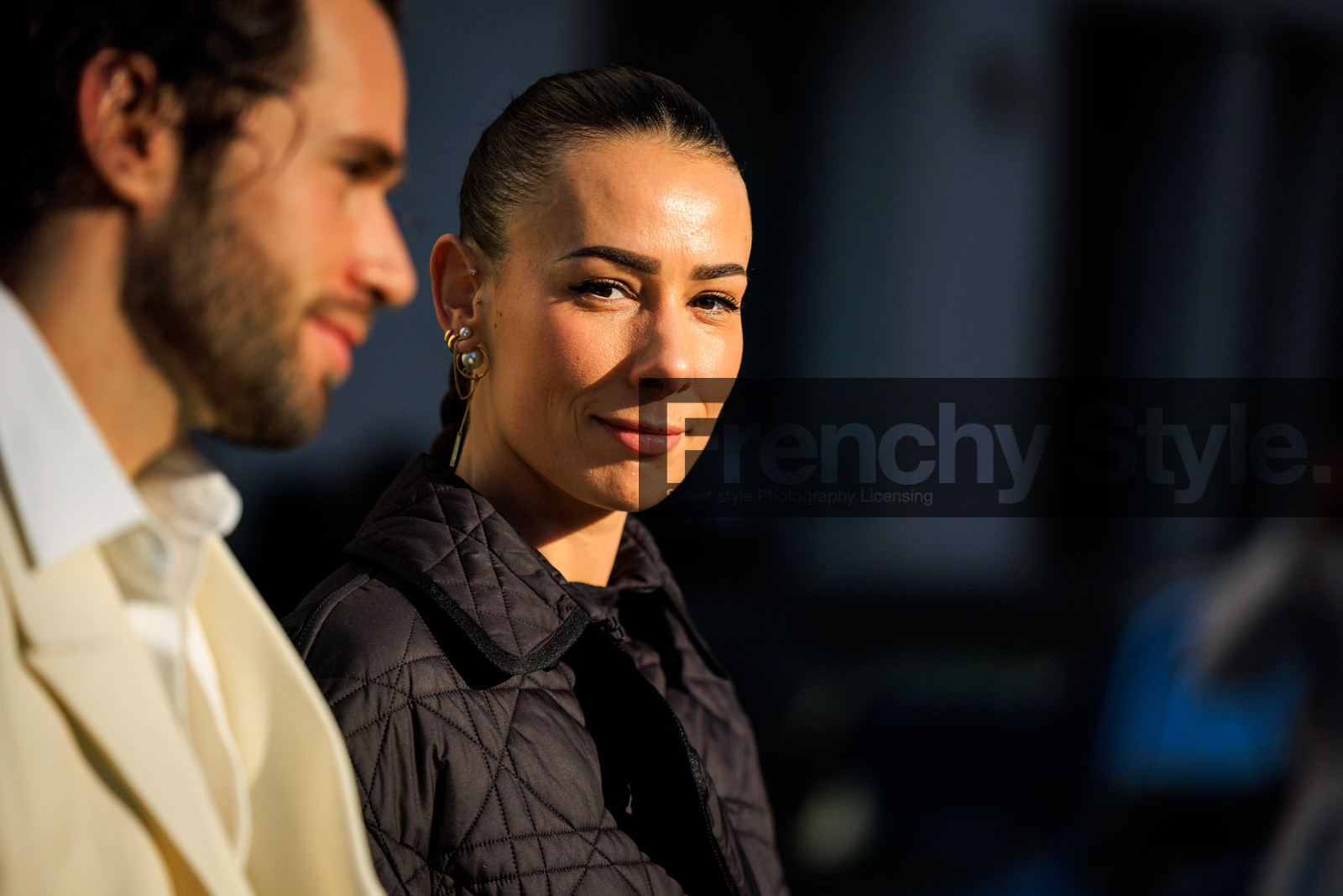 details, couple, earrings, dior, black coat, dior jacket, fashion week, frenchystyle, FW, jonathan paciullo, street style, PARIS, PFW, SPRING SUMMER 2022, SS 22, atmosphere details, detail, horizontal, alice & j.s, alice barbier, JS roques