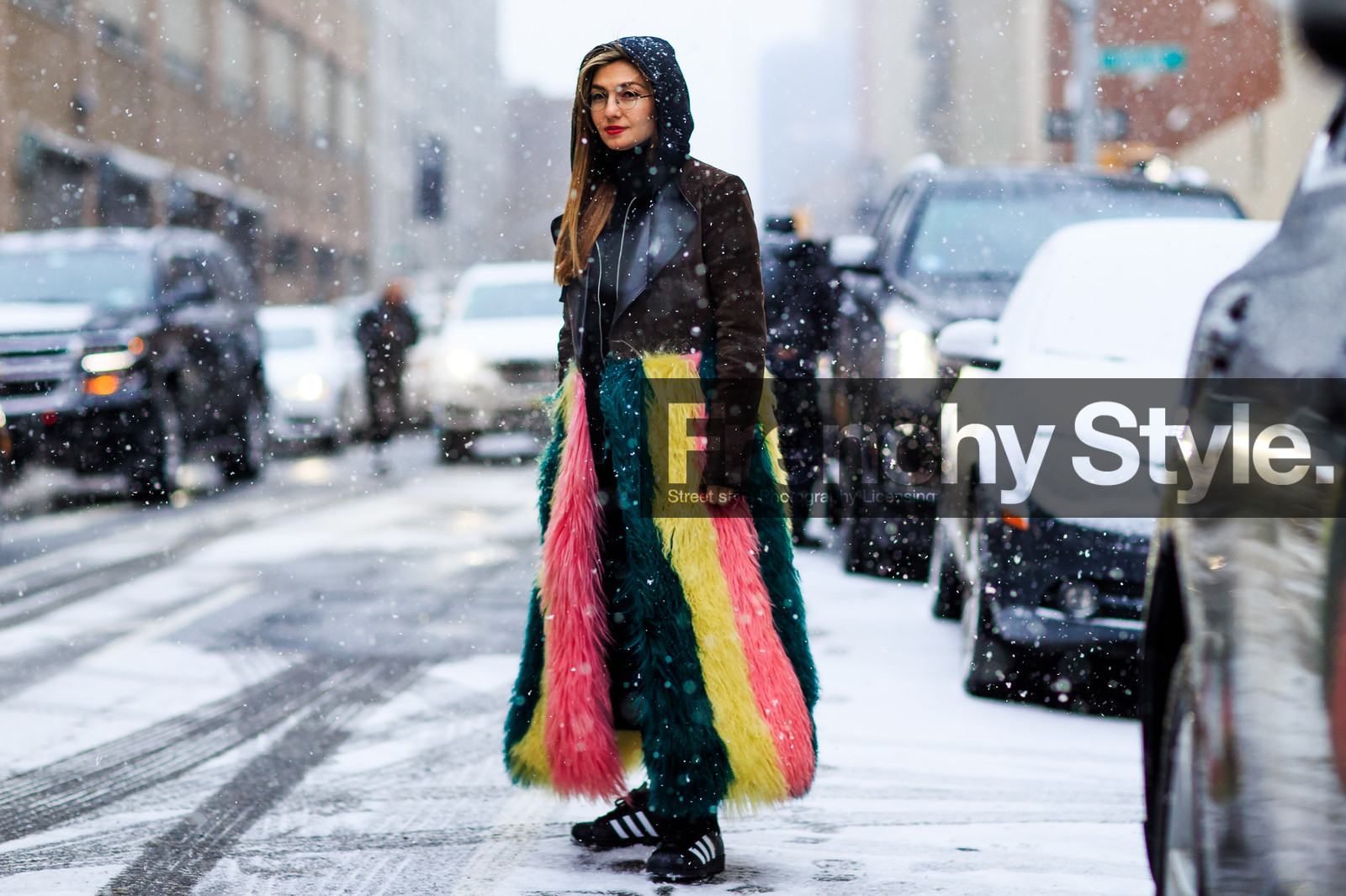 adidas, atmosphere details, AUTUMN WINTER 2016-2017, AW 16-17, black, black sneakers, brown, brown jacket, detail, emerald, fashion week, frenchystyle, fur coat, fuschia, FW, FW 16-17, green, green fur, hood, horizontal, jonathan paciullo, leather coat, leather perfecto, leather sneakers, long coat, nasiba adilova, NEW YORK, NYFW, pink, pink fur, red lips, street style, suede perfecto, superstar sneakers, woman, yellow, yellow fur