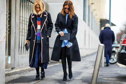 atmosphere details, AUTUMN WINTER 2016-2017, AW 16-17, black coat, blue dress, Christine Centenera, detail, FALL WINTER 2016-2017, fashion week, frenchystyle, FW, FW 16-17, geometric, high boots, high heels, horizontal, jonathan paciullo, leather shoes, LFW, LONDON, MENSWEAR, navy skirt, pleated skirt, printed scarf, shirt dress, street style, striped dress, stripes, suede shoes, sunglasses, varnished leather shoes